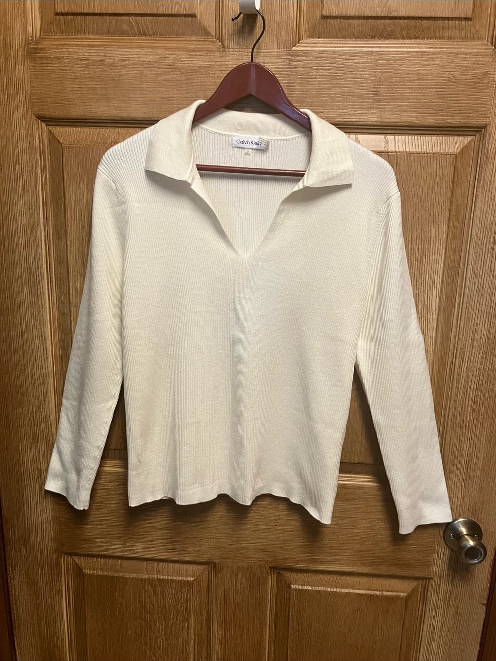 Calvin Klein Cream Collared V-Neck Polo Pullover Sweater
